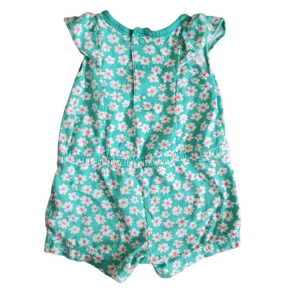 Carter's Mint Floral‎ Flutter Short Sleeve Romper